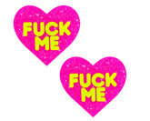 F*Ck Me Blacklight Neon Super Sparkle Nipple Cover Pasties Pink Glitter